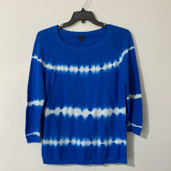 Talbots Biscayne Cobalt Blue Tie Dye 100% Cotton 3/4 Sleeve PulloverSweater Y-17 - Picture 2 of 6